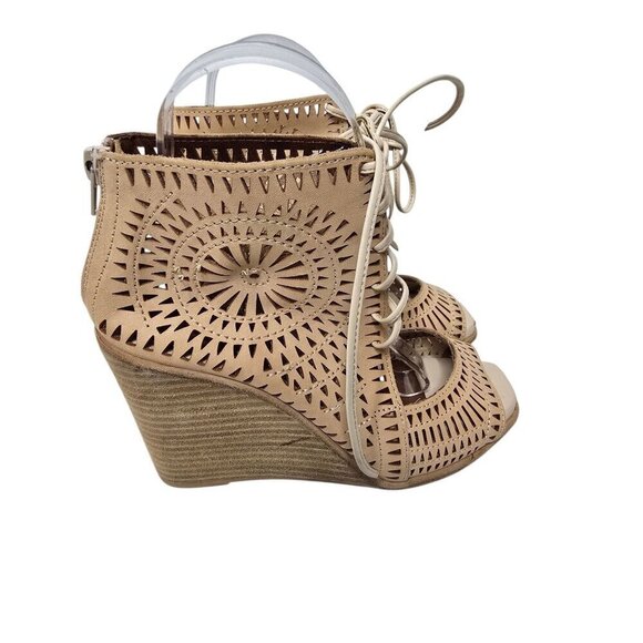 Jeffrey Campbell Rodillo Laser Cut Lace Up Open Toe Wedge Sandals size 7 - Picture 1 of 11